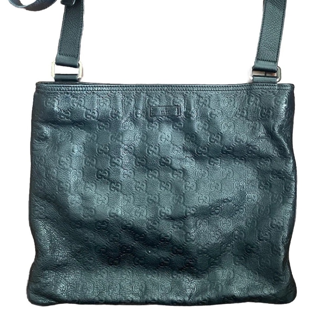 Gucci Guccissima GG Monogram Black Leather Crossbody Bag 201446